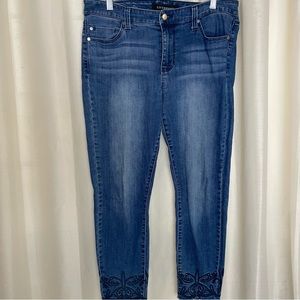 Liverpool embroidered raw edge cropped jeans